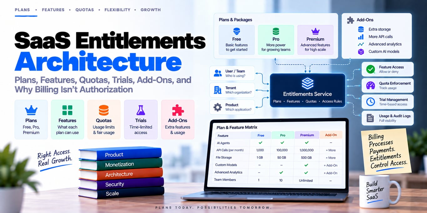 SaaS Entitlements Architecture: Plans, Features, Quotas, Trials, Add-Ons, and Why Billing Isn’t Authorization
