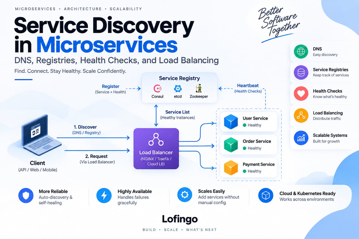 Service Discovery in Microservices: DNS, Registries, Health Checks, and Load Balancing